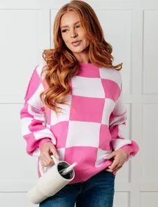 Check Yourself Checkered Sweater in Pink - Best Seller