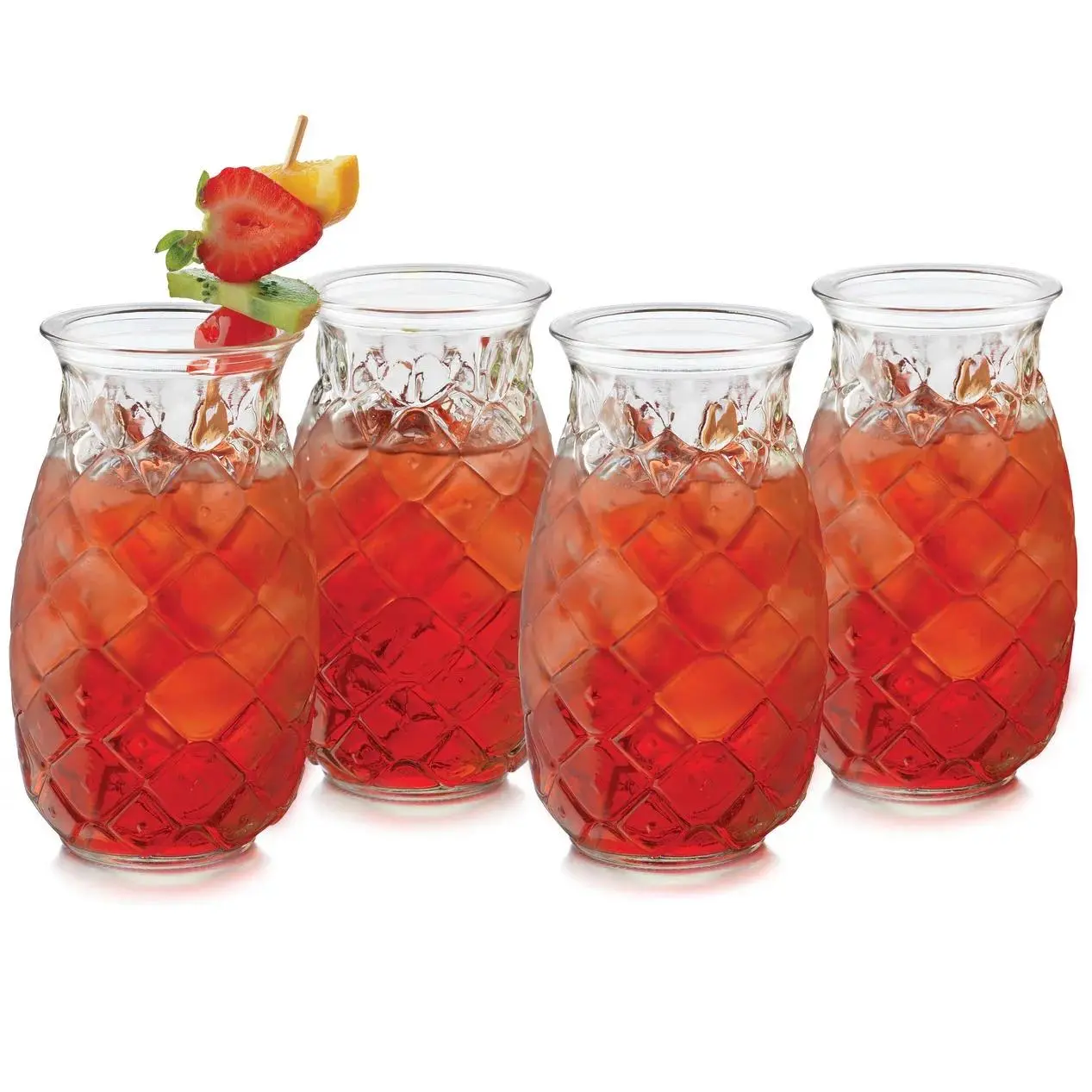 Libbey Tiki Pineapple Glasses Set, Tiki Glasses for Cocktails, Ideal Tiki Bar Set of 4 Distributed by Libbey