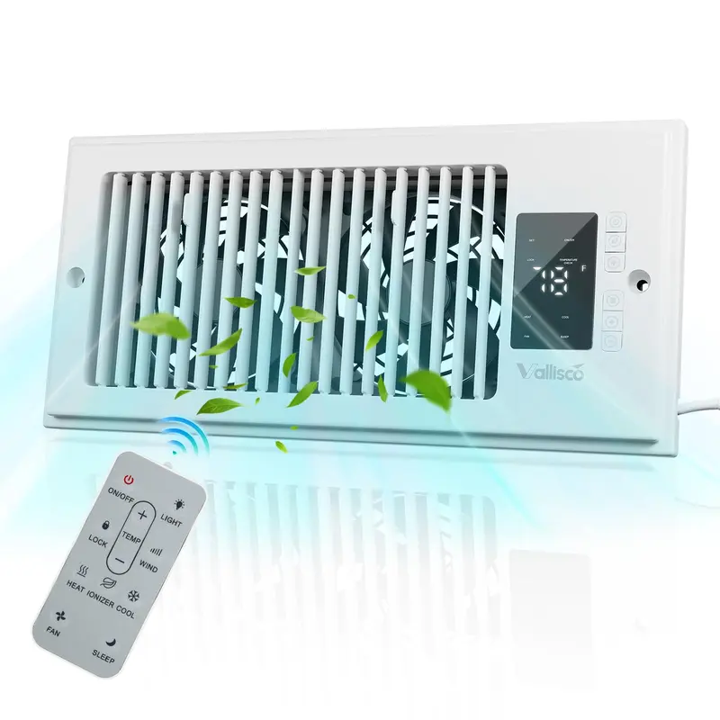 4”x10” Adjustable Floor Register Booster Fan, 10-Speed Quiet Ventilation Ventilator with Thermostat, Remote Control, Negative Ion Air Boost, Display, 140 CFM for Indoor Heating Circulation (Father's Day Gift Option)