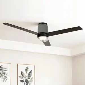 PARROT UNCLE 52" Matte Black Flush Mount LED Ceiling Fan with Speaker Modern Design Energy Efficient Lighting Remote Control 6 Speeds