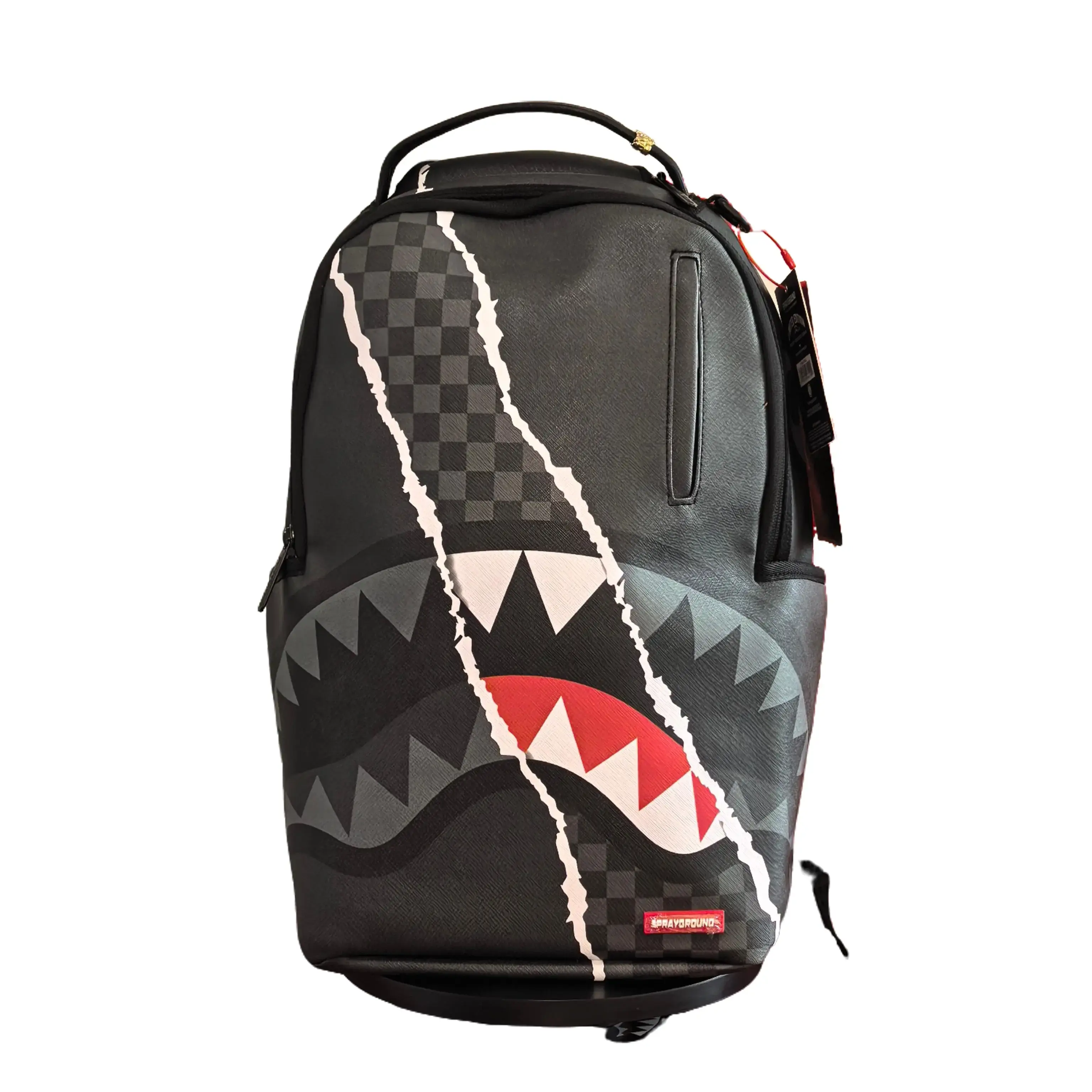 SG Tear-Away Checkerboard Shark-Mouth Backpack, Streetwear Urban Hip-Hop Style Spacious Durable Daypack, Men's School & Travel Gym Bag