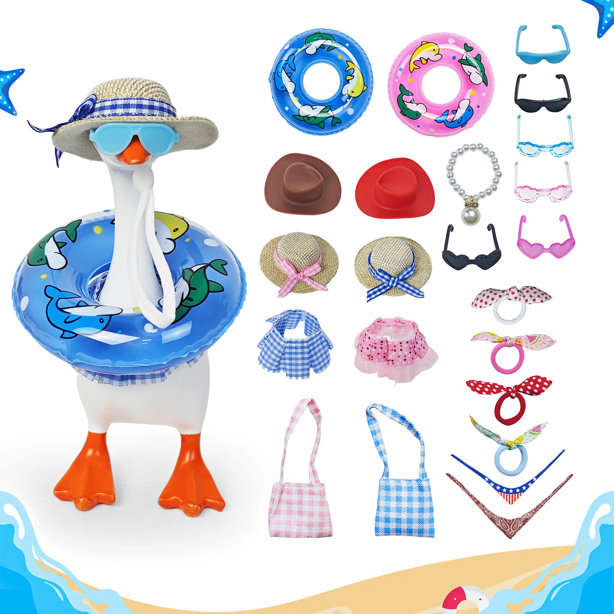 7-Inch Desk Outfits 23-Piece Set Bundle, Decoration Figure Home Decor Ornaments Mini Gifts with Hats, Sunglasses, Bikini, Hair Clip, Swim Ring, Dresses for Magnetic Porch Key Holder & Office Use (Excludes Desk Figure, Includes Accessories), Soft Fabric,so