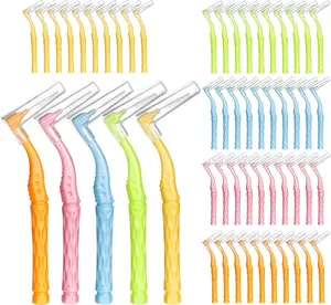 Interdental Brushes Set 50pcs 5 Sizes Soft Non-Slip Handle L-Shaped Oral Care Solution for Braces & Teeth Cleaning