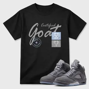 Unisex T-shirt To Match Sneakers Jordan 5 Wolf Grey - Certified Goat. 100% Cotton for Casual Wear. Comfortable Summer Unisex T-Shirt to match Jordan Sneaker. Streetwear Style. urban outfitters