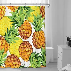 Pineapple Pattern Shower Curtain, 1 Count Waterproof Bathroom Curtain with Hooks, Bathroom Accessories, Home Decor for Bathroom