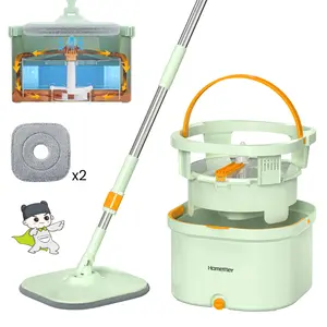 Homettler Upgraded Spin Mop & Bucket System with Dual Compartment for Clean & Dirty Water Separation, Washable Microfiber Pads for Wet & Dry Use, Ideal for Hardwood, Tile, and Laminate Floors
