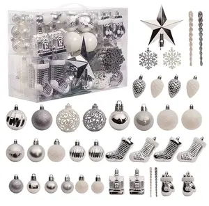 Christmas Tree Ornament, 132pcs Christmas Tree Decoration Set Silver Christmas Ball Shatterproof Hanging Tree Ornament Large and Small Ornaments Assortment for Christmas Tree Decor Holiday Party