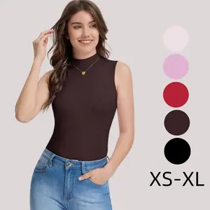 Womens Tank Tops Summer Going Out Tops Sleeveless Knit Mock Neck Slim Fit Basic Shirt Vest 2026 Trendy Clothes SwimWeek summervibes