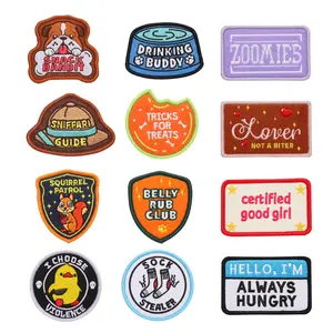 12 Pcs Funny Dog Patches for Harness, Removable Embroidered Appliques with Hook & Loop, Tactical Vest Patches for Pets, Cute Puppy Badges