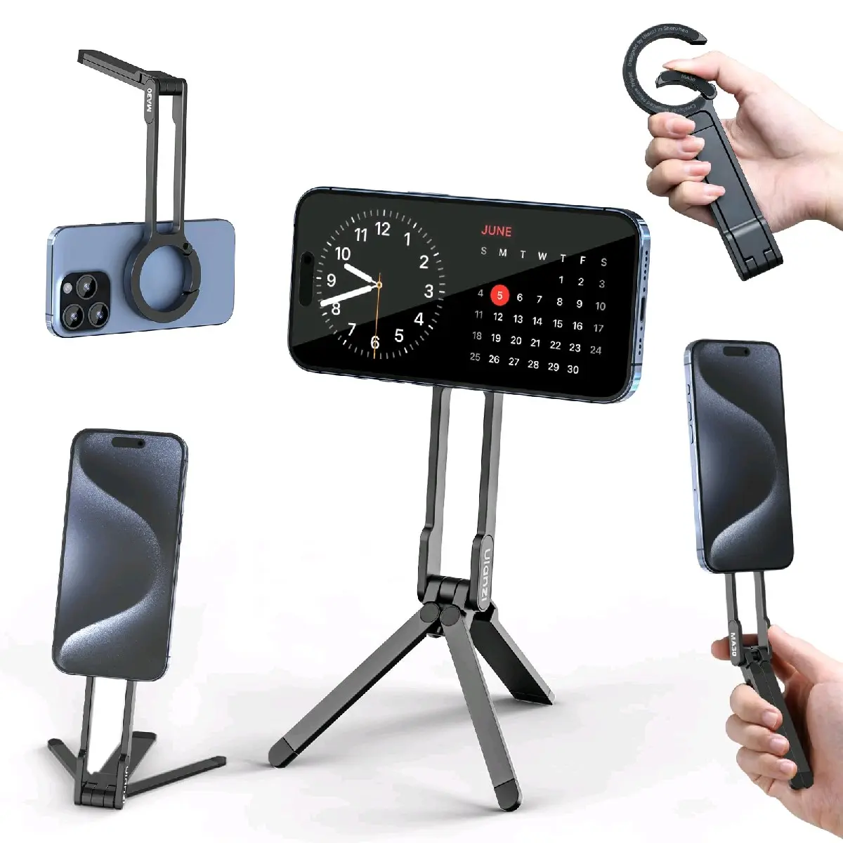 ULANZI MA30 Magnetic Phone Tripod Stand for iPhone - Aluminium Smartphone Mini Tripod Foldable Pocket Cell Phone Stand Dual-Sided Magnet Quick Mount Compatible with iPhone 16 15 14 13 12 Magsafe