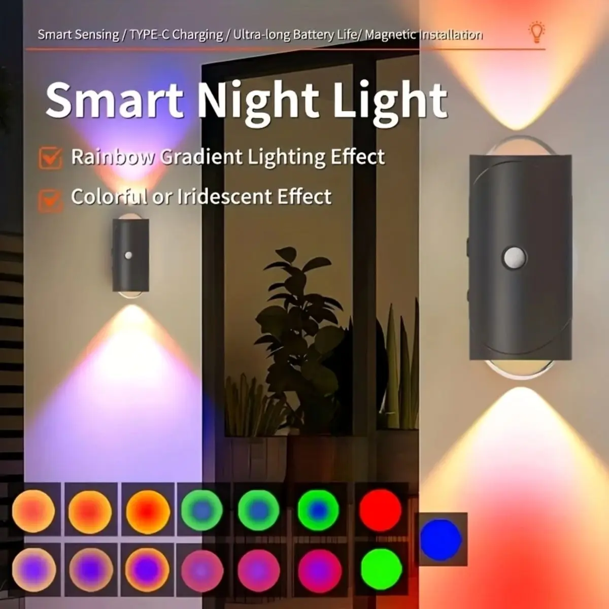 2pc Dual-Head Sunset Lights with Smart Motion Sensor, 15 Color LED Wall Lamp Decorative Wall Light for Bedroom Office Hallway, USB Rechargeable Touch Control, Ambient Decor Lighting, Led Decoration Lamp