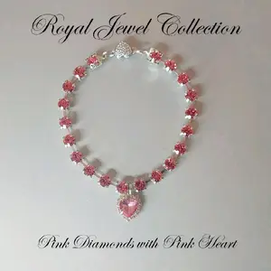 Snowy Pet's Royal Jewel Pink Collection Pet Collar with Diamond Heart Necklace Magnetic Breakaway Safe for Small Dogs & Cats Handmade in USA Durable Crystal Diamonds 8mm gems