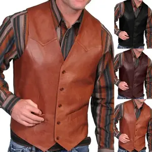 New Mens Vest Fashion Retro Single-breasted Leather Vest Mens Coat Design novelty Unique style