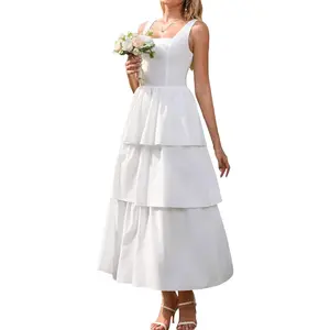 Summer Floral Tiered Ruffle Midi Sundress Casual Flowy A Line Tie Wedding Guest Dresses for Women 2026