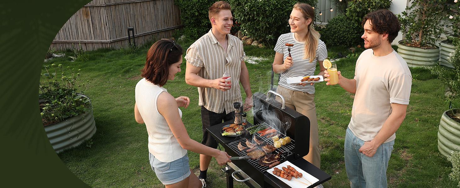 MASTER COOK Charcoal Grill with Two Side Tables 332 SQIN Cooking Area Outdoor Smoker Barbecue BBQ Grill for Camping Patio Backyard Party Picnic Black MASTER COOK Charcoal Grill with Two Side Tables 332 SQIN Cooking Area Outdoor Smoker Barbecue BBQ Grill for Camping Patio Backyard Party Picnic Black