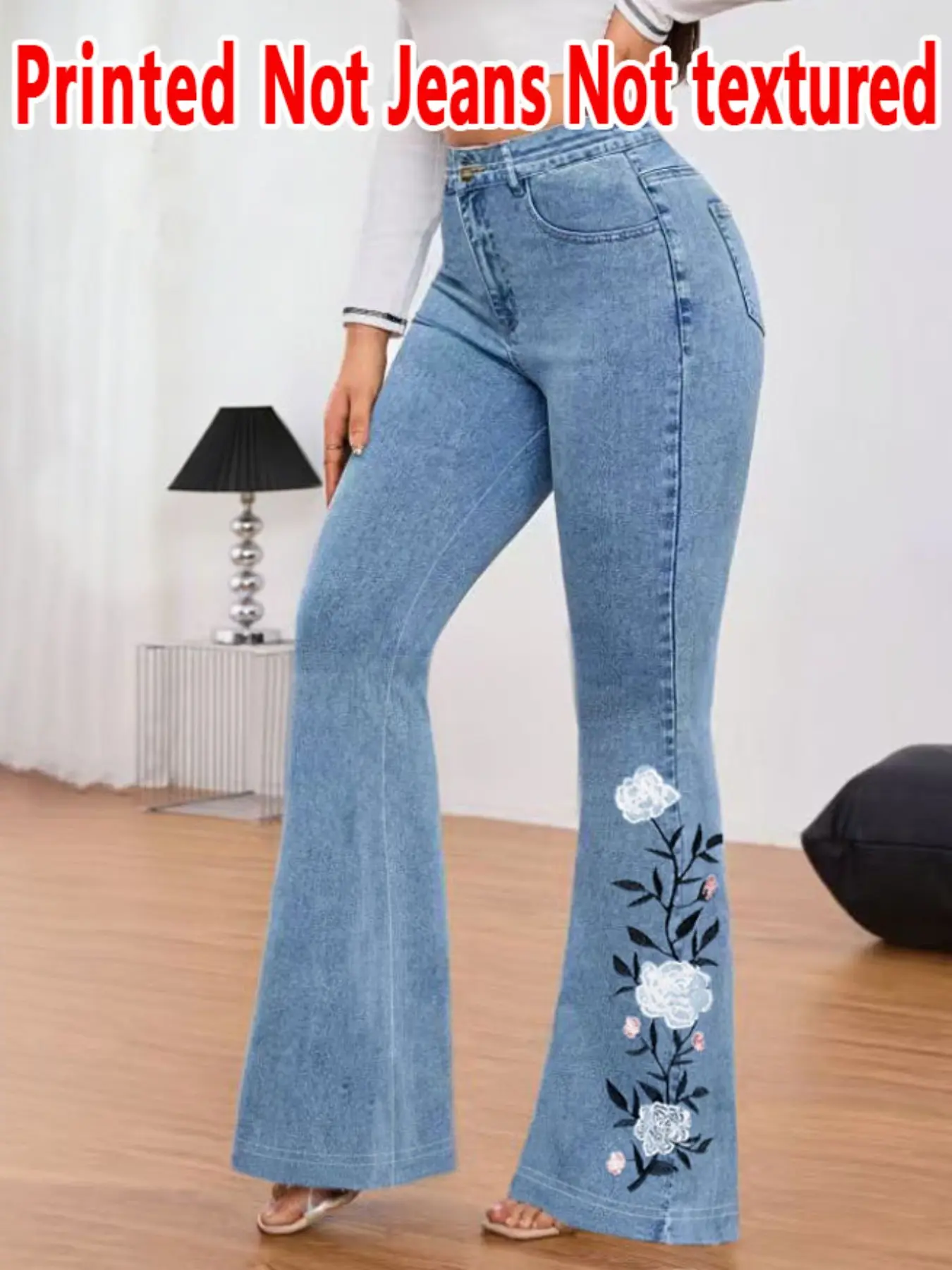 Women's Fitted Jeans Style Trouser Pants, Floral, Womenswear, All Season Wearable Design, Non-Destructive Fabric Material, Ideal for Casual, Jeans Alternative