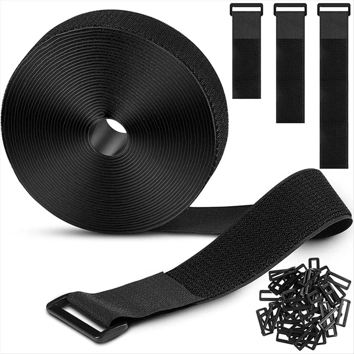 Baby Safety Nylon Fastening Strap Roll - 5m Customizable Hook and Loop Tape, 25 Plastic Buckles, Durable Reusable No-Adhesive Ties for Indoor Use, Can Be Cut To Length Freely