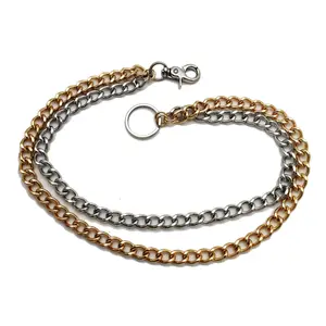 TFJ Men Fashion Wallet Thick Chain Chunky Links Metal Long Keychain Fashion Jewelry 2 Tone Silver Gold
