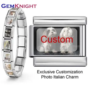 9mm Stainless Steel Italian Charm Bracelet - 1pc Customizable Bead Jewelry with Personalized Picture/Logo, Daily DIY Souvenir Accessory