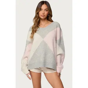 Edikted Women's Elda Oversized Argyle Sweater