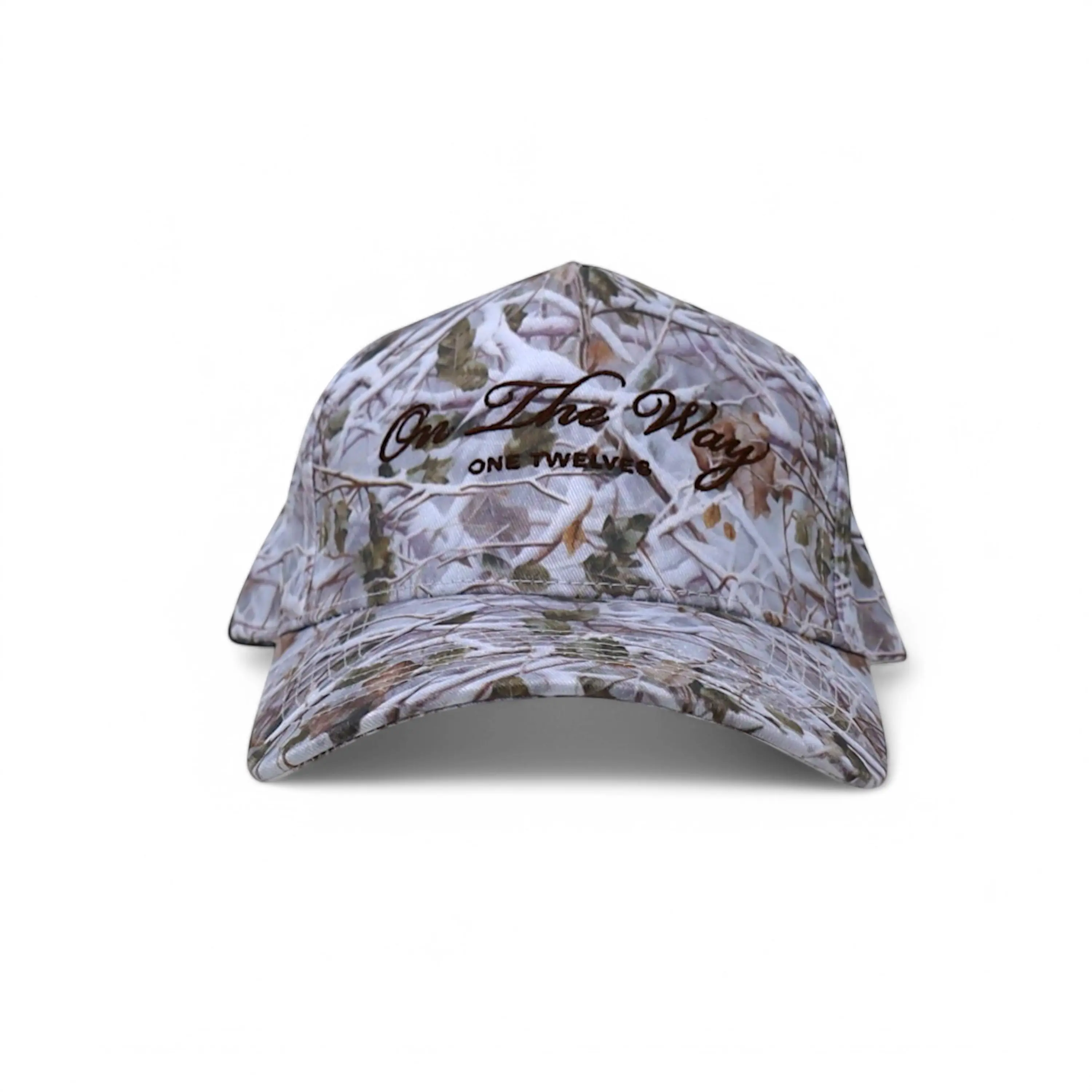 ONE TWELVES Mountain Camo "On The Way" Trucker Hat with Embroidered Logo Snapback Closure Unisex One Size Fits All