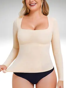 Square Neck Long Sleeve Shaping Top – Seamless Tummy Control Compression Wear