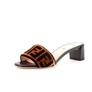 Pre-owned Fendi Women's Heeled Slide Sandals Zucca Velvet by Rebag