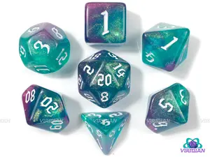 Techno Arcana | Blue-Green, Purple & Gold Glitter | Acrylic Dice Set (7)