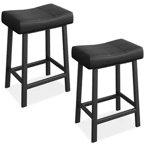 Counter Height 24" Barstools Set of 2, PU Leather Upholstered Breakfast Bar Stools with Padded Saddle Seat, Modern Barstools with Footrest for Kitchen Island, Dining Room, Cafe or Pub