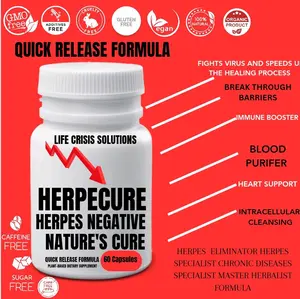 HELP REDUCE CONTAGIOUSNESS 2000 X MORE POTENT  HERPES NATURAL HERBAL FORMULA= HERPECURE-HSV 1 & HSV 2 HERPES & INFECTIOUS DISEASES SPECIALIST  MASTER HERBALIST ORGANIC WILDCRAFTED FORMULA 60 CAPSULES