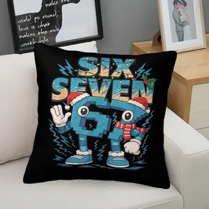 Trendy Retro Number "six seven" Cartoon Throw Pillow, Streetwear-Inspired Lightning & String Lights Pattern Decor Pillow, Cute Cartoon Character Cuddle Pillow for Kids Bedroom & Holiday Living Room