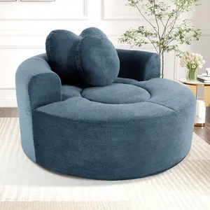 Round Memory Foam Sofa Bed - Comfy Couch with Waffle Breathable Polyester Fabric, 2 Heart Pillows, No-Assembly Vacuum-Compressed Indoor Furniture for Living Room Inspo, Office, Apartments