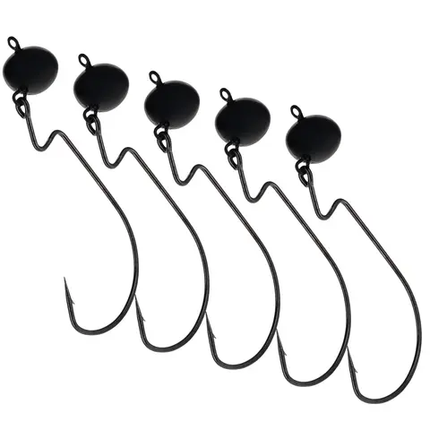 Reaction Tackle 5-Pack Fishing Lure Set, Football Swing Jigs with Free-Moving Head, Snag Resistant Durable Gear, 1/2 oz & 3/4 oz (3/4 oz - 5/0 Hook), Pumpkin Lures for Bass