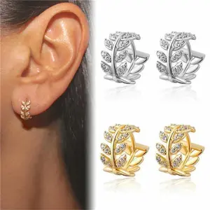 New Charm Zircon Wheat Hoop Earrings for Women Cute Personality Gold Color Leaf Korea Fashion Dangle Jewelry Accessories Gift