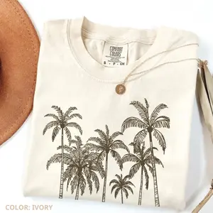 Tropical Palm Tree Retro Comfort Colors Tee, Vintage Coastal Surf T-Shirt, Sun-Soaked Island Aesthetic, Washed Summer Beachwear