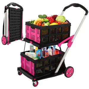 Multi-Use Functional Collapsible Carts | Mobile Folding Trolley | Shopping Cart with Storage Crate，Foldable Utility Cart with Wheels