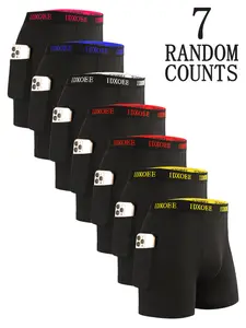 7 pcs Men's long style flat cornered underwear, Stretchy boxer briefs, soft, comfortable-durable, sports underwear with contour pockets, suitable for daily fitness and running, all seasons