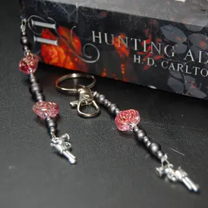 OFFICIALLY LICENSED Haunting Adeline Silver Revolver Charm with Red Rose Bookmark and Keychain Set HD Carlton Hunting Adeline Cat and Mouse Duet