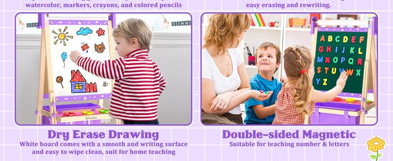 【Kids Gifts】Art Easel for Kids,Adjustable Wooden Kids Art Easel with Paper Roll,Double-Sided Magnetic Toddler Easels,Dry Erase Whiteboard and Chalk Board,Toys for 3 4 5 6 7 8 9 10 Year Old Girl Boy Gift