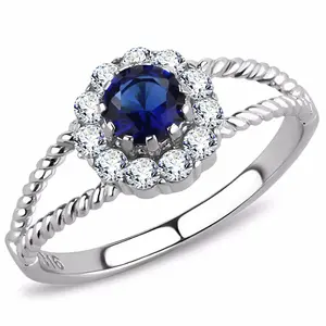 Women's 5x5mm Round Cut Sapphire CZ Center Stainless Steel Cocktail Ring