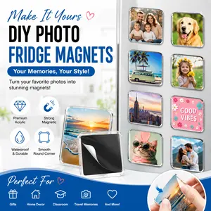 New 20 Pack Clear Acrylic Fridge Magnets DIY Kit,2-inch round edge,Square Magnetic Photo Frames with Self Adhesive Backing,Custom Picture Magnets for Refrigerator,Crafts,Kitchen,Classroom & Office Decor,Home decoration,Easy Handmade Gift for Kids & Adults