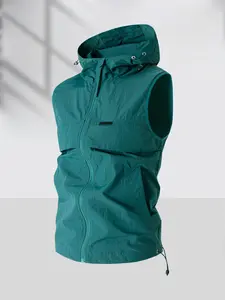 Men's Zip Hooded Vest Sleeveless Summer Outerwear Casual Lightweight Breathable Comfort Top, seasonal essential, essential piece, everyday wear, must have item, trendy style, wardrobe staple, wardrobe essential