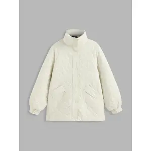 Cider [size 4-8] Collar Floral Geometric Pocket Zip Puffer Jacket