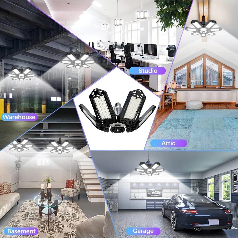 Folding Garage Lighting 120W LED Light E26 E27 Ceiling Lamp UFO Deformable Bulb for Workshop Bright Efficient Illumination