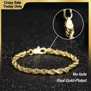 Holylegend 14K Real Gold-Plated Rope Chain Bracelet, 14K Gold Plated Diamond Cut Rope, Hip Hop Jewelry, Classic Rope Link Bracelet, Gift Ready