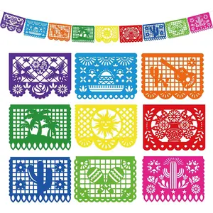 1 Pack Mexican Party Decorations - 18 FT Large Fiesta Banner, Plastic Papel Picado Mexican Themed Party Banner Flags, Waterproof Outdoor Cinco De Mayo Decor, Dia De Los Muertos, Birthday, Wedding