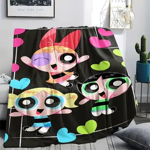 The Powerpuff Girls (4)Soft and Comfortable Flannel Blanket with Cartoon Design, Machine Washable Seasonal Throw for Home Living Room Napping Camping, Air Conditioner Blanket, Teen Room Holiday Decoration