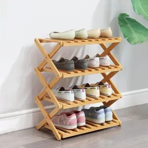 4 Tier Bamboo Shoe Rack,Folding Shoe Rack,Installation Small Shoe Rack Perfect for Corridors, Bedrooms and Small Spaces (4 Tier)