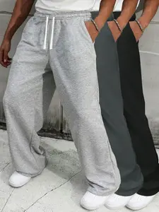 Soft Knit Joggers with Elastic Drawstring Waist, Straight Leg Design, Comfortable for All Seasons, Casual Style with Side Pockets, Fitness Trousers