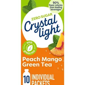 Crystal Light Drink Mix, 10 Packets, for Convenient On-the-Go Flavorful Hydration, Naturally flavored with other natural flavor Peach Mango Green Tea, Zero Sugar, 0.8 oz